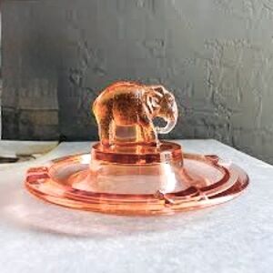 Art Deco Pink Glass Elephant Ashtray 1920s